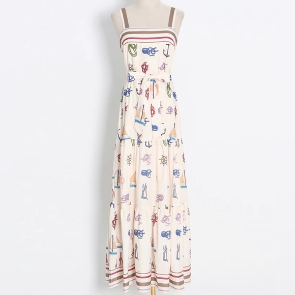 Lena Vie Ships Ahoy Sundress In Cotton, Nautical Print, (Alemais Like Sundress) - Picture 5 of 7